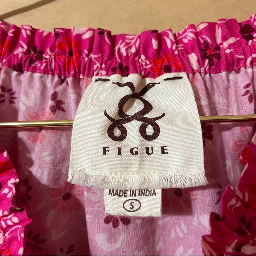 Figue | Bella Dress Tiered Popover Mini Dress Smocked Sleeve Pink Floral Size S - Picture 4 of 15